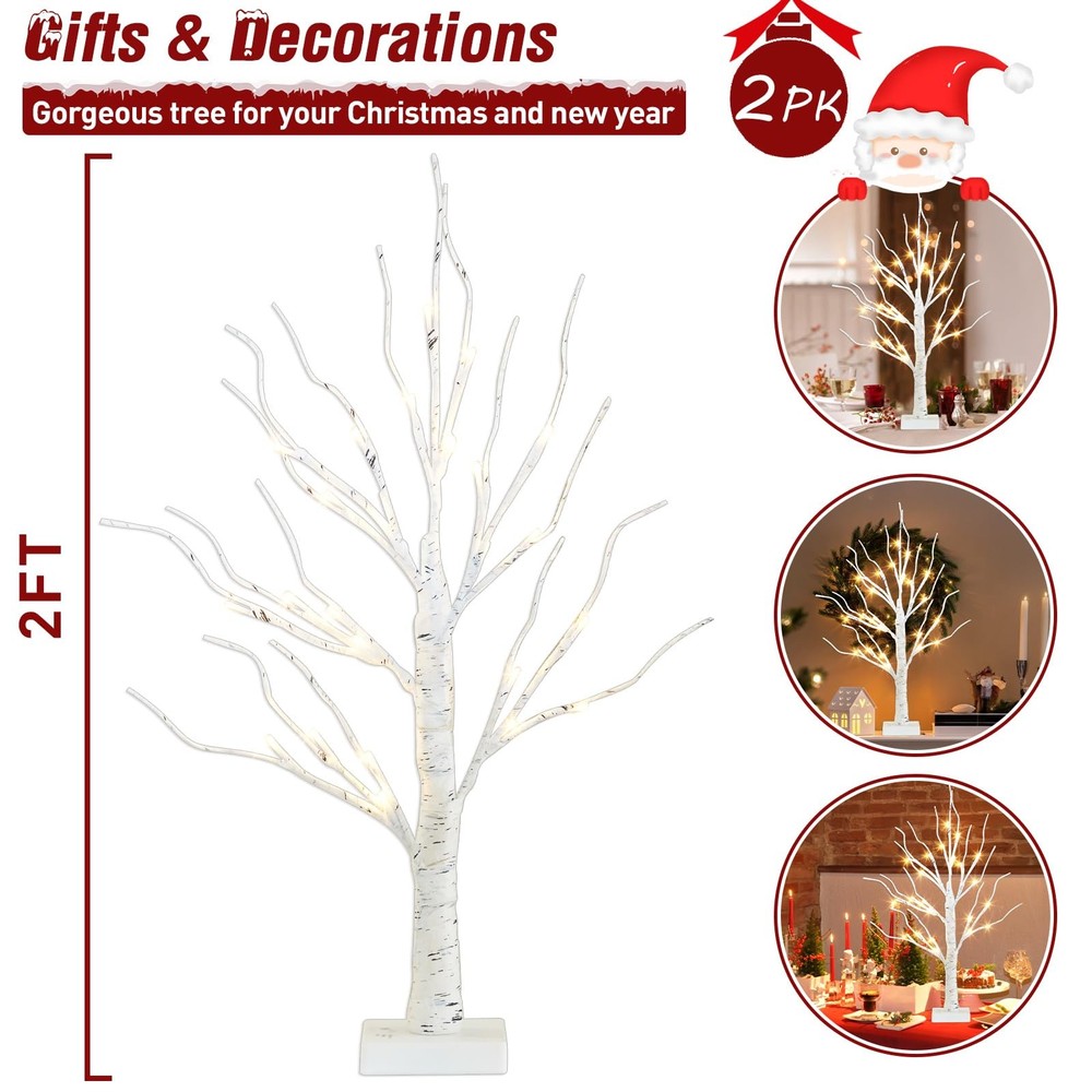 Easter Decorations, 2FT Birch Tree with Lights, Warm White Light up Tree Lamp...