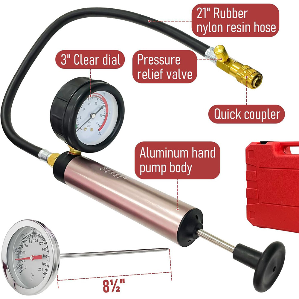 18pcs Universal Radiator Pressure Tester Kit Coolant Vacuum Type Cooling System