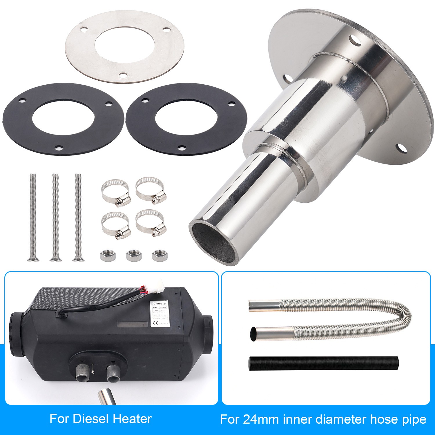 Thru Hull Exhaust Fitting 24mm 316 Stainless Steel For Diesel Parking Heaters US