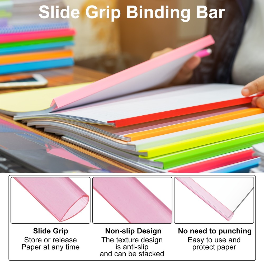 30Pcs Binding Bars, 8mm Binding Bars 50 Sheets Capacity, Clear Red