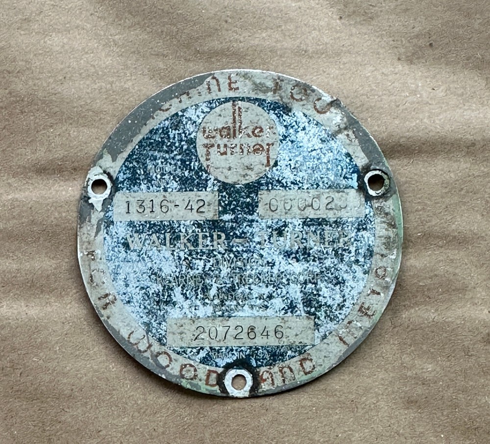 Walker Turner 1316 Drill Press Badge / Tag / Logo
