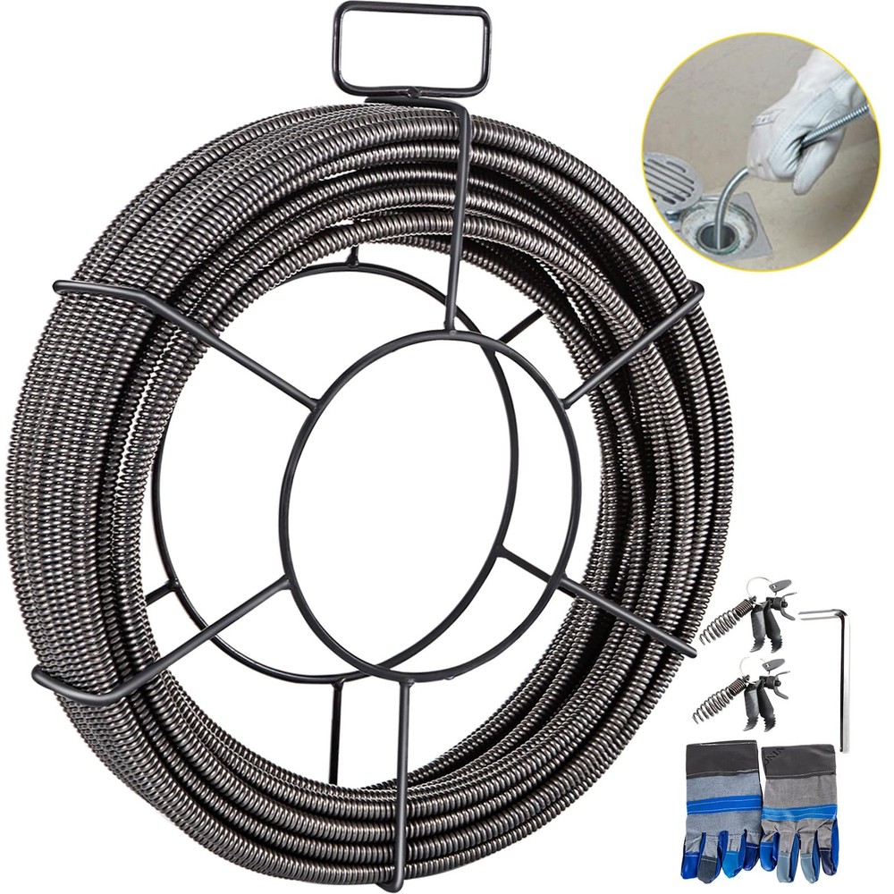 VEVOR Drain Cleaning Cable 75ft x 3/8 inch Solid Core Sewer Black