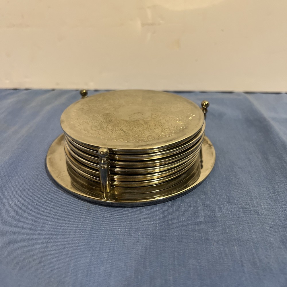 Vintage 7 Piece Silver Plate Coaster Set