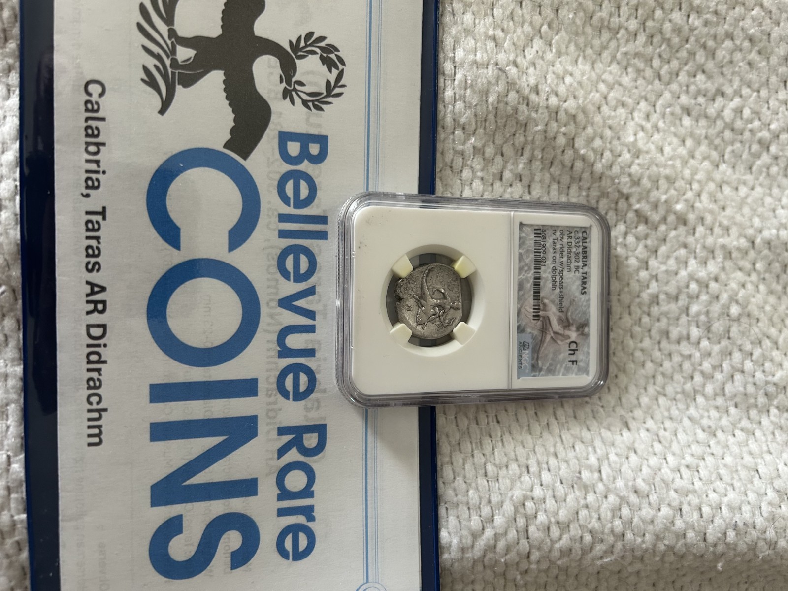 CALABRIA, TARAS c.332-302 BC AR Didrachm 7.91g Horseman and Dolphin NGC Ch F