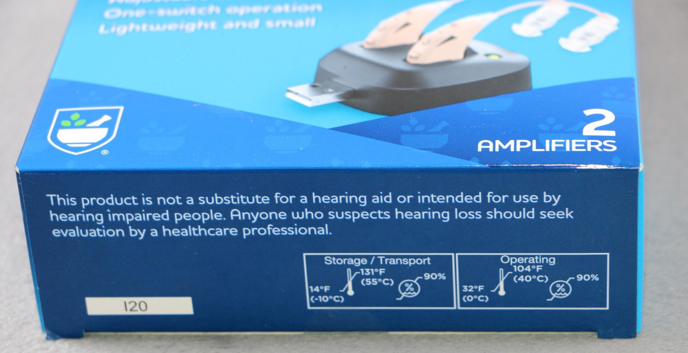 USB Rechargeable Hearing Amplifier 2 Pack w Charging Dock Adjustable Volume