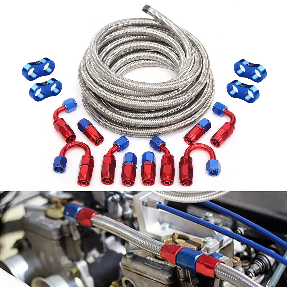 20FT AN6 -6AN AN-6 3/8 Fitting Stainless Steel Braided Oil Fuel Hose Line Kit