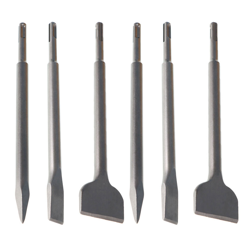 Concrete Drill Bit Set Includes Point Chisel + 20mm & 40mm Flat Chisel 6-Pack