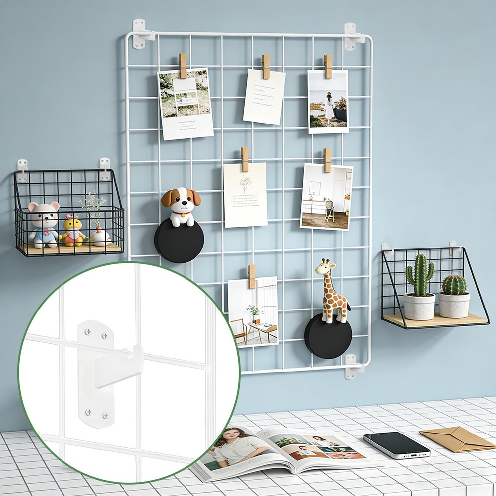 4 PCS Gridwall Mount Brackets Grid Slatgrid Panels White Shelf Hook