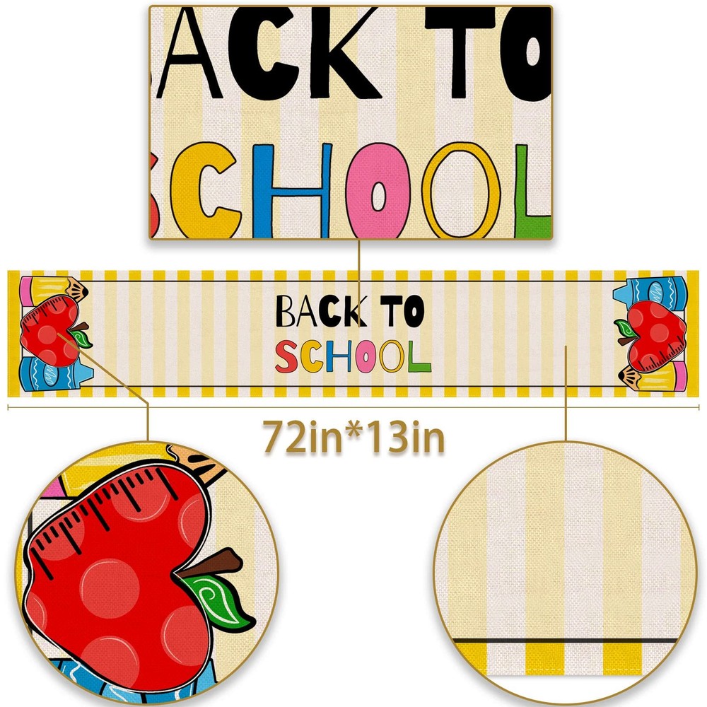 Back To Runner, Student Party Decor, Dining Table Decoration, 13x72,Multicolor