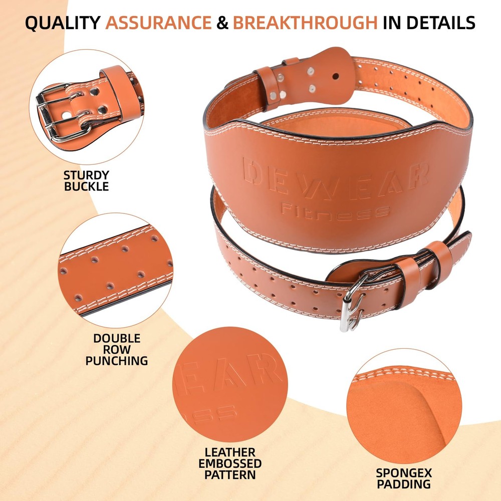 Leather Weight Lifting Belt, 4”& 6”Padded Lumbar Back Support, 10 Adjustable ...