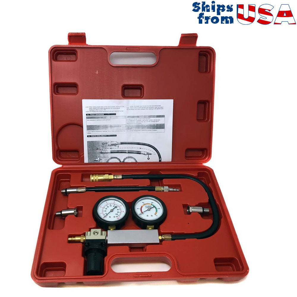 Engine Cylinder Dual Gauge Leakdown Tester kit Diagnostics Tool