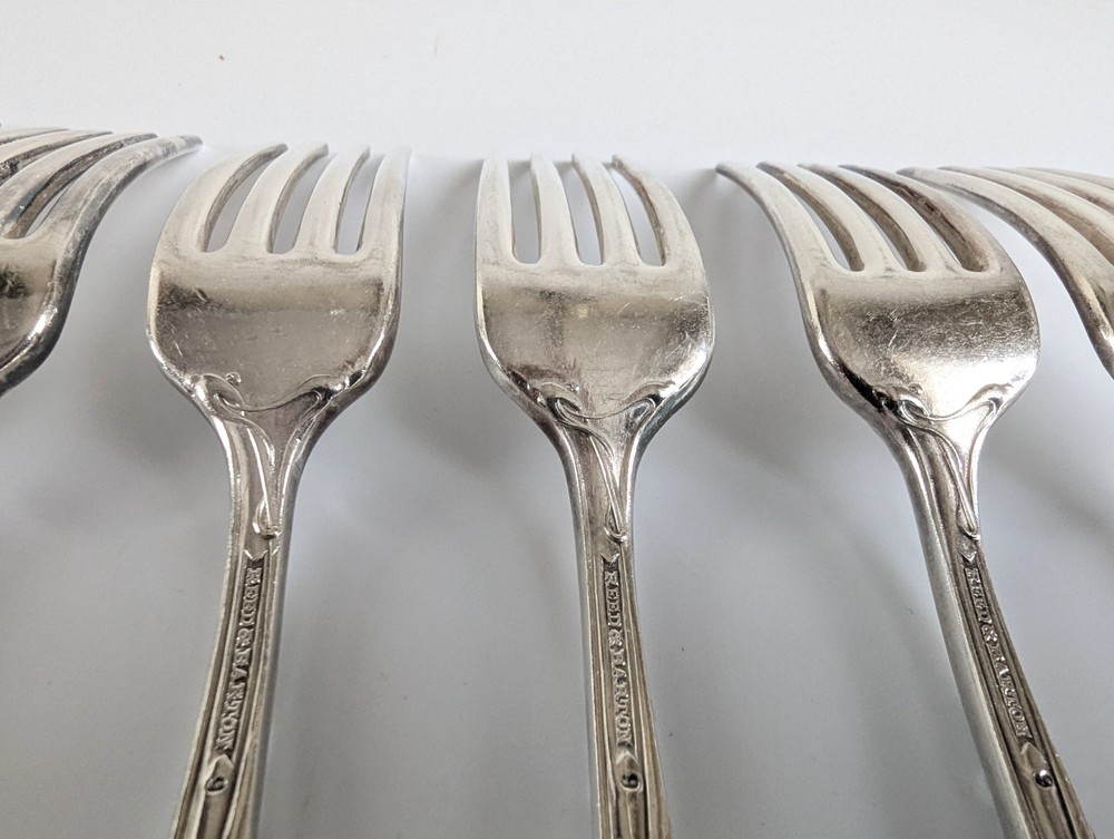 6 Reed & Barton Modern Art Dinner Forks circa 1904 No Monogram 7" Silverplate