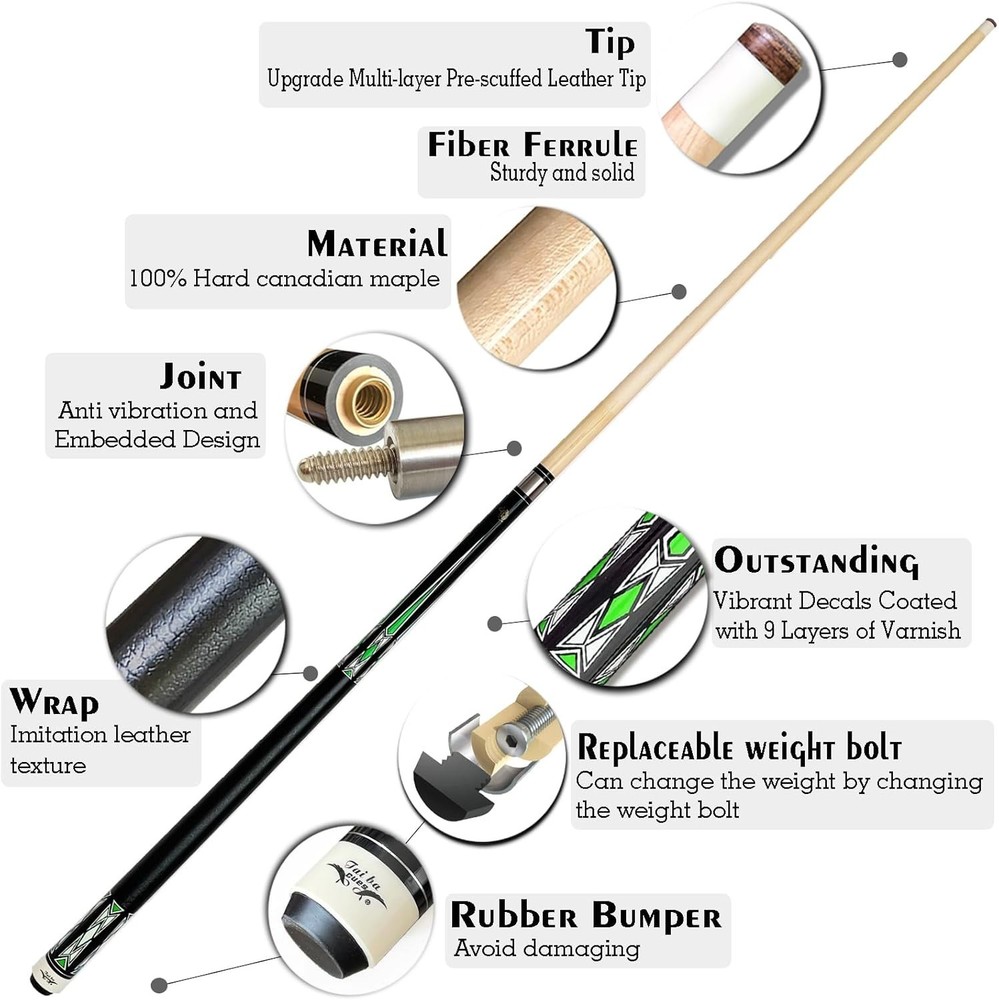 Maple Pool Cue Stick + Hard Case Bundle