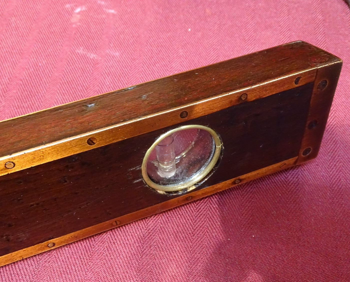 Antique User Made Brass Bound Double Plumb and Level Glass Vial Windows- WOW!!