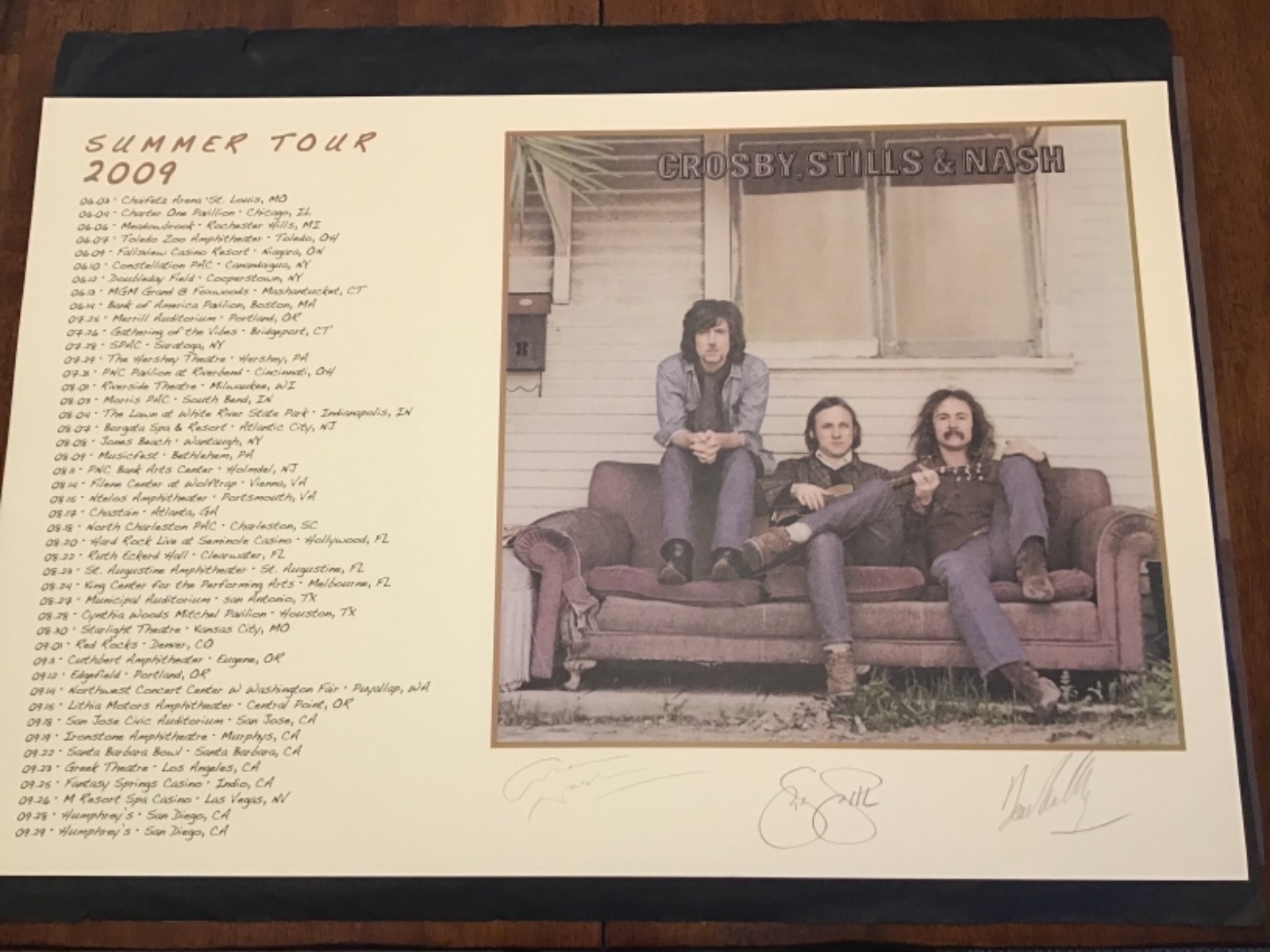 Crosby Stills & Nash Poster 2009 Autographed Neil Young Santa Barbara Coachella