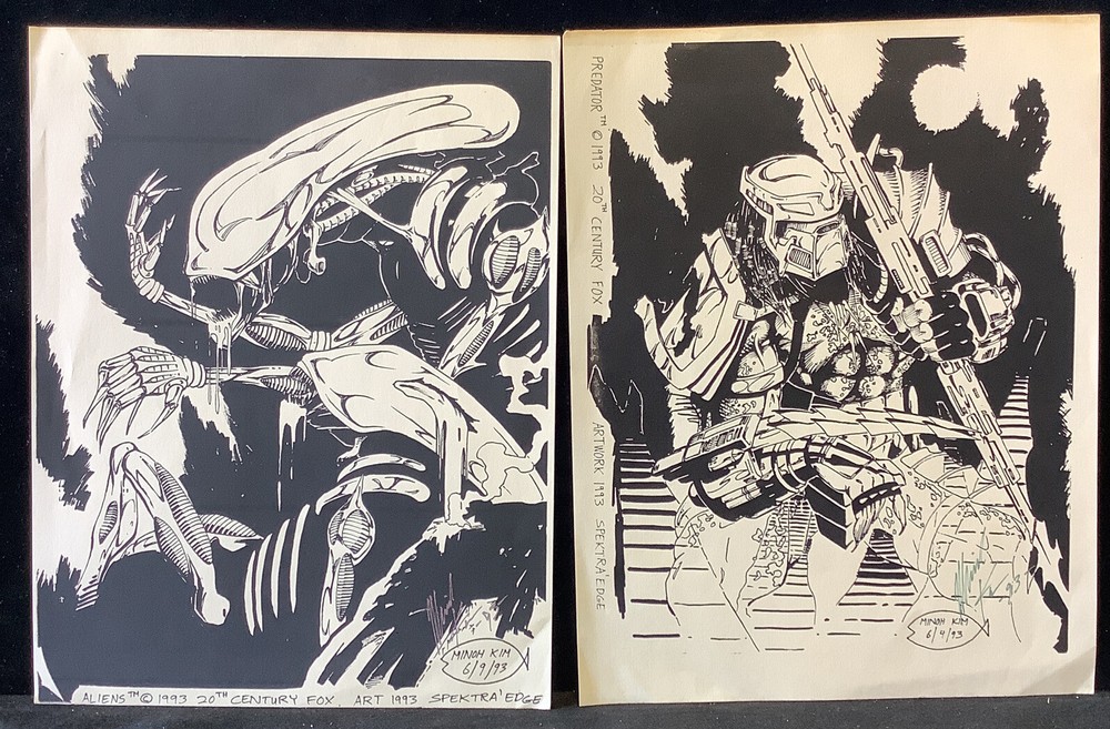 Minoh Kim signed Alien / Predator prints 1993 Spectra Edge