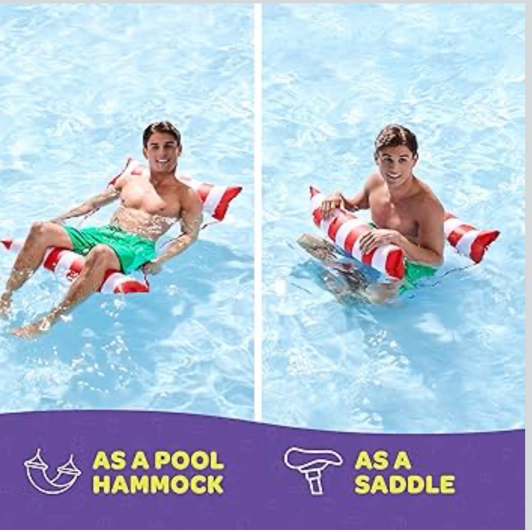 2 Pack Multi-Purpose Inflatable Hammock Pool Floats Adults Red Blue 44in X 26in