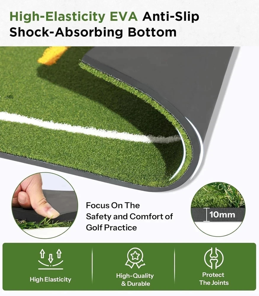 Golf Mat with Dual Turf | Golf Hitting Mat with Standing Guide-Line & Swing Path