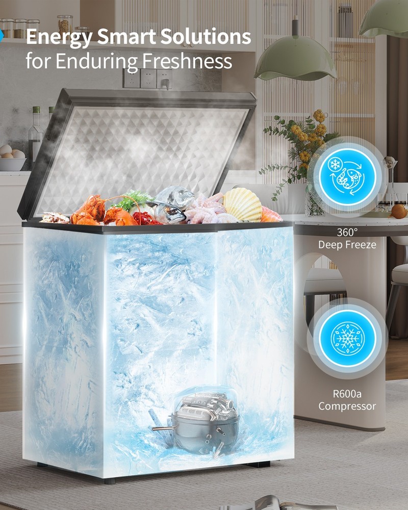 DISHUP 3.5 Cu ft Chest Freezer,Deep Freezer,Adjustable Temperature,Black