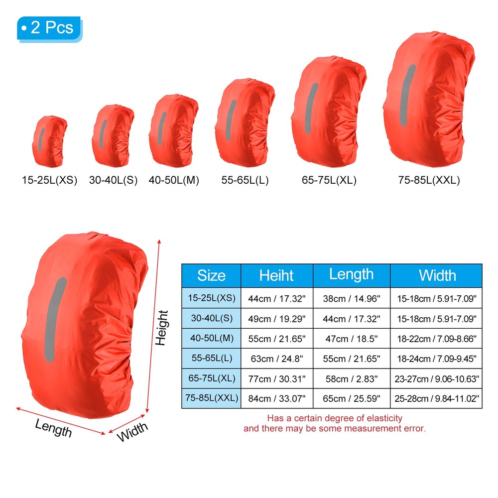 40-50L Waterproof Backpack Rain Cover 2 Pack with Vertical Strap M Orange