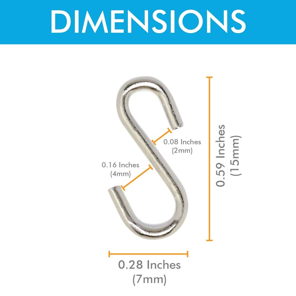 Mini S Hooks Connectors S Shaped Wire Hook Hangers 100pcs Hanging Silver