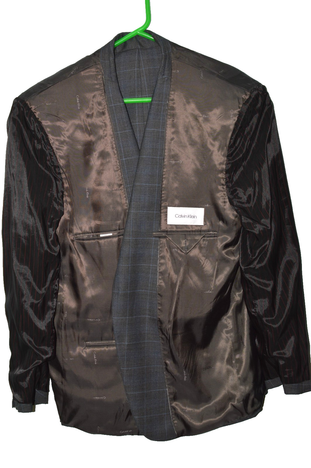 Llike New (2Pc Suit 46R 46 Regular R) CALVIN KLEIN Gray Windowpane Stretch 38x30