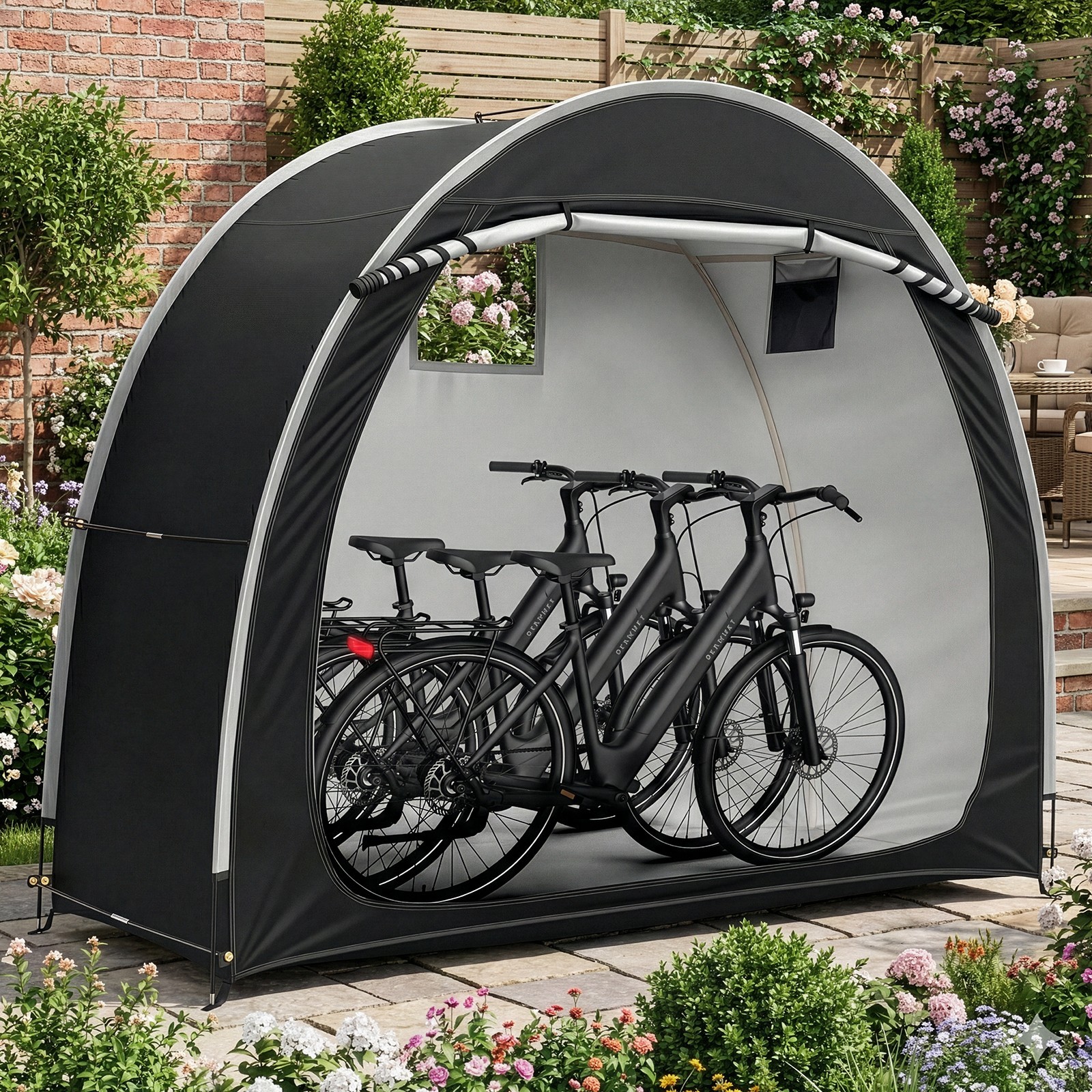 Black Arc Bicycle Storage Shed, 210D PU Silver Coated Oxford Cloth Bike Cover
