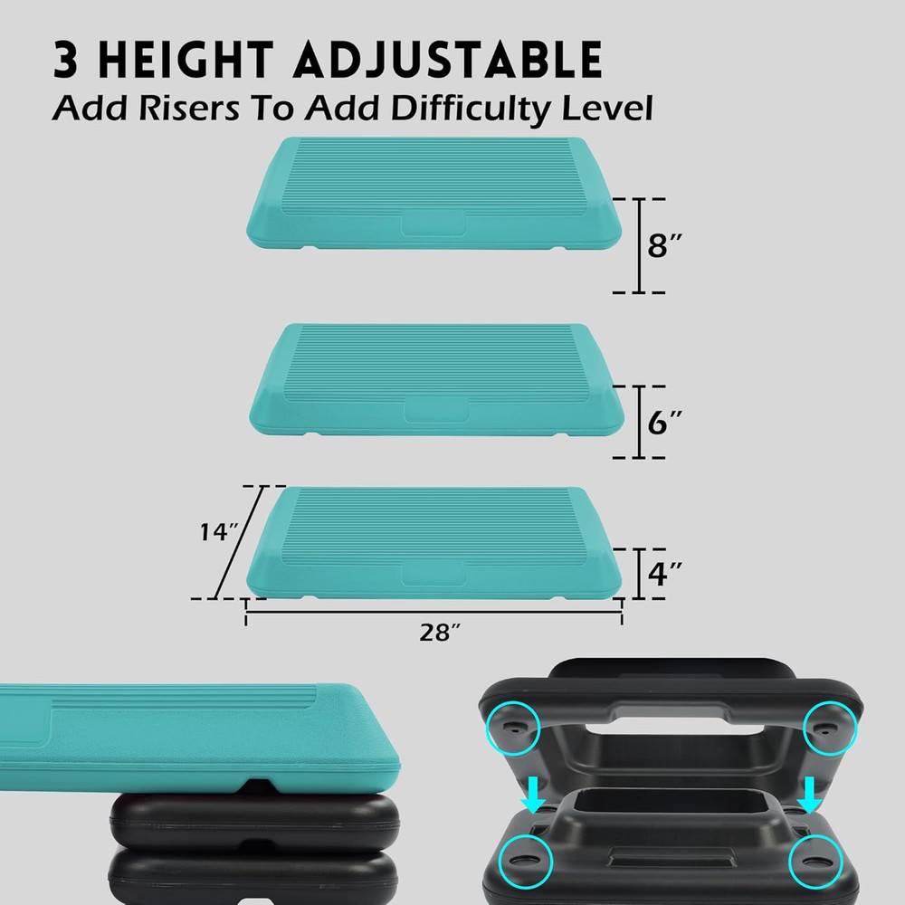 Step Aerobic Platform, Exercise Step with 5 Levels Adjustable Height, 4 Stackabl