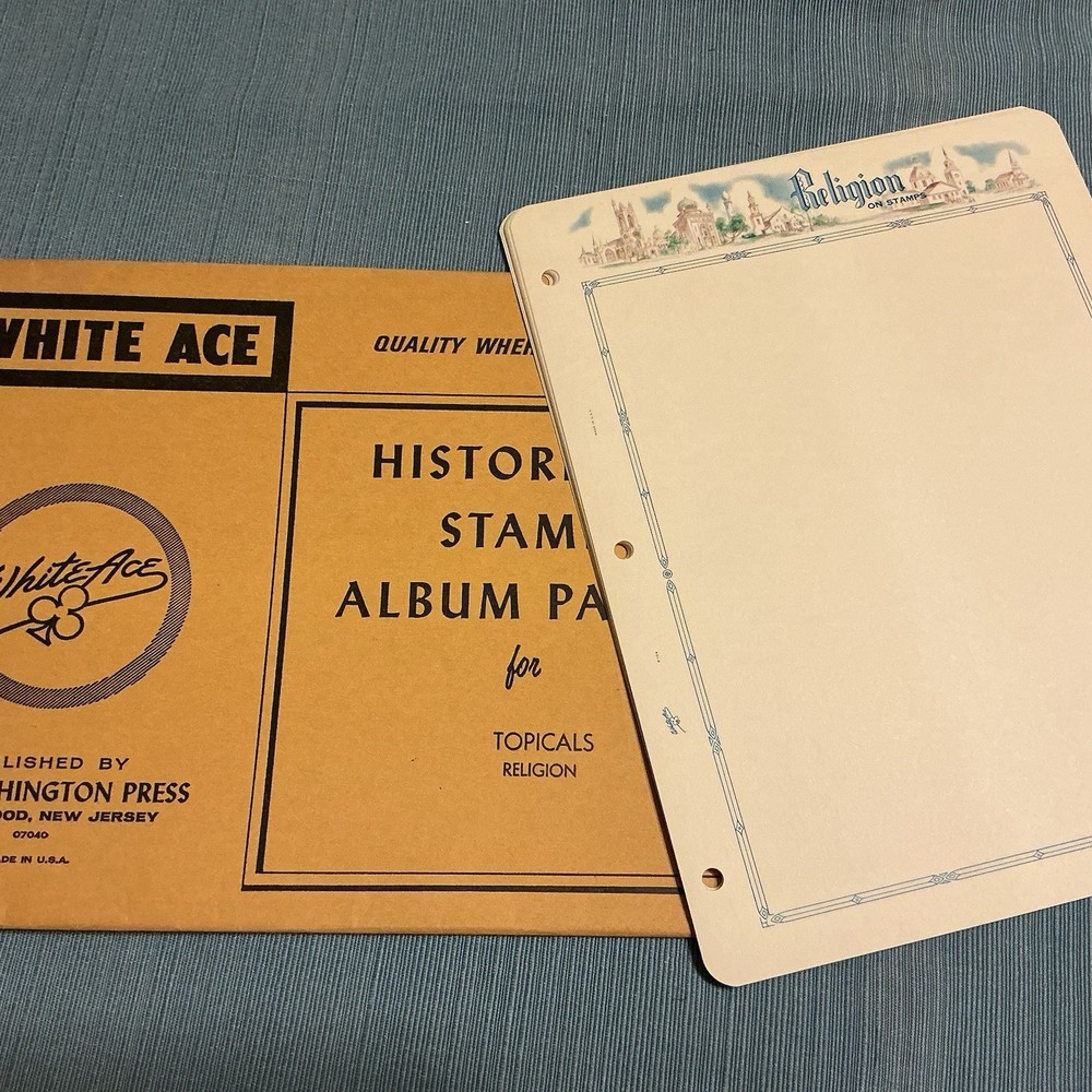 White Ace Historical Stamp Album Pages For Topicals-Religion.  12 Pages