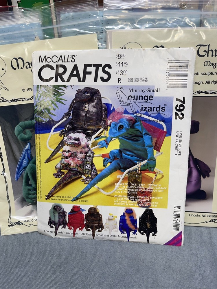 Dinosaur Dragons Lizards Lot Bundle Soft Stuff McCalls Magic Threads 80s Stencil