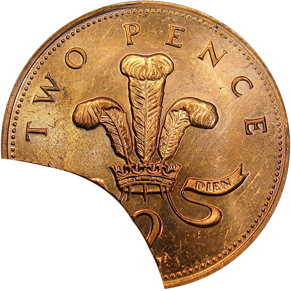 2000s G BRIT 2P ANACS MS62RD CLIPPED PLANCHET ~ MAJOR MINT ERROR!
