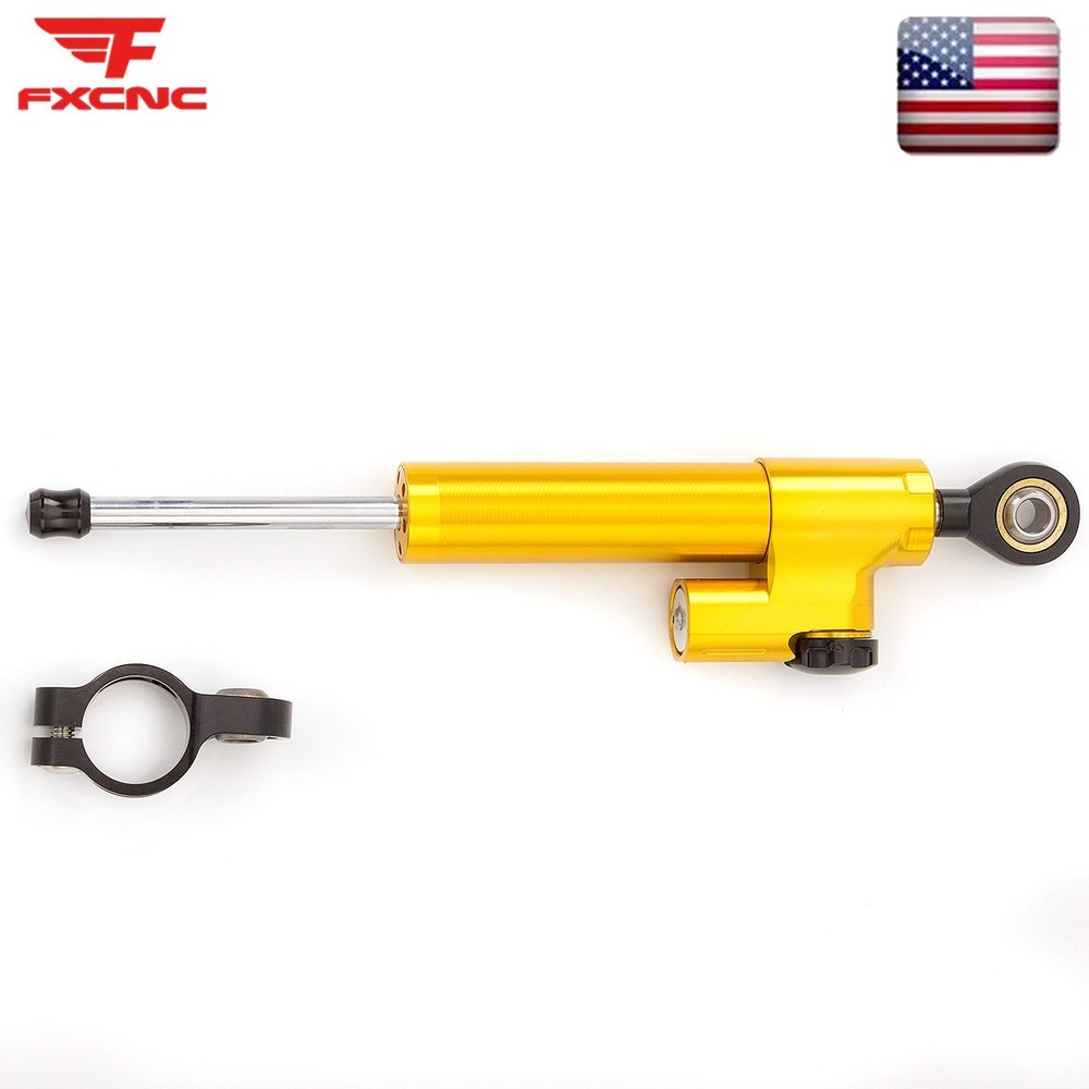 FXCNC 255MM Steering Damper Stabilizer Reversed Shock Universal Adjustable Gold