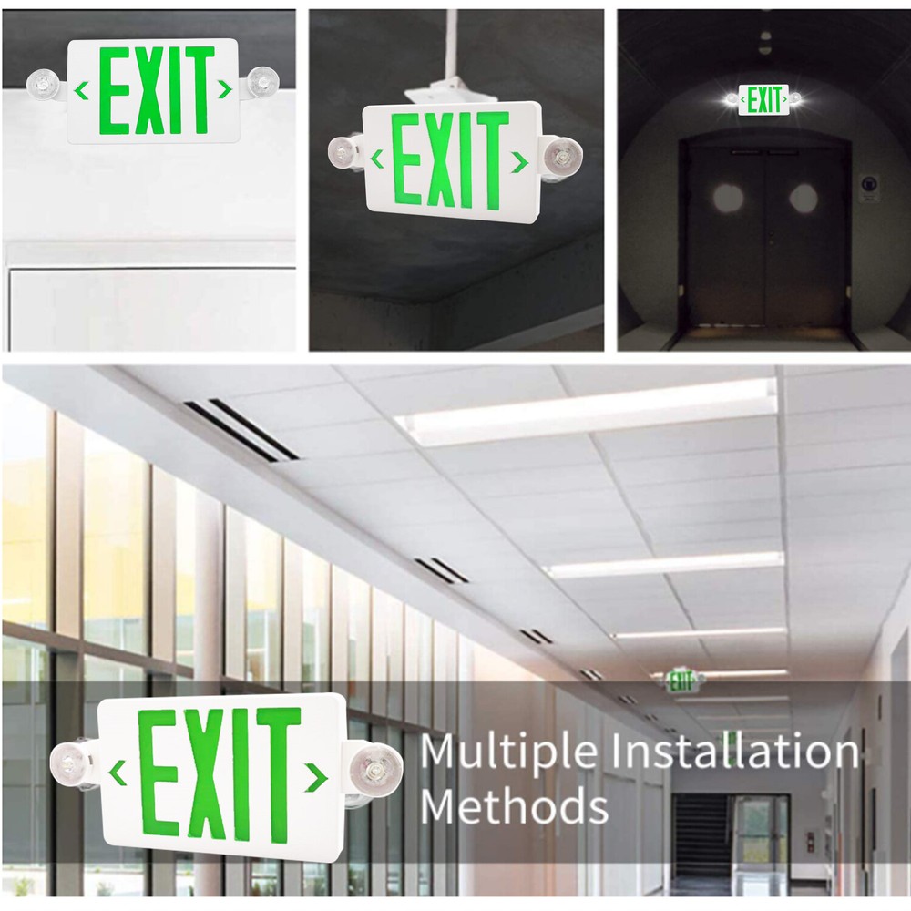 2 Pack Green LED Exit Sign, UL-Listed Emergency Light - Dual LED Lamp ABS Fire