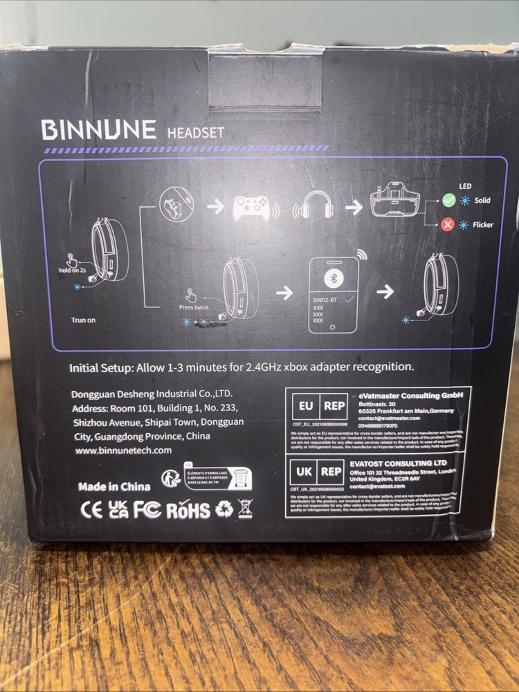 Binnune Wireless Gaming Headset, New Open Box Model Bw02