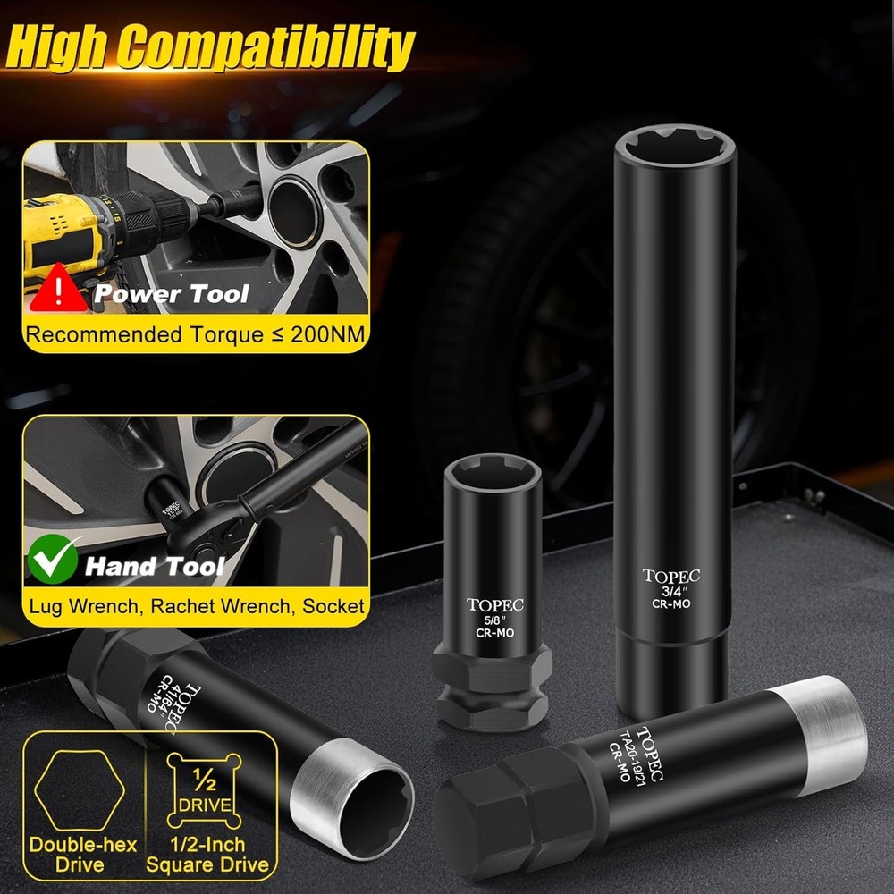 11-Piece Lug Nut Key Set - Spline, Spike & Hex Socket Removal Kit