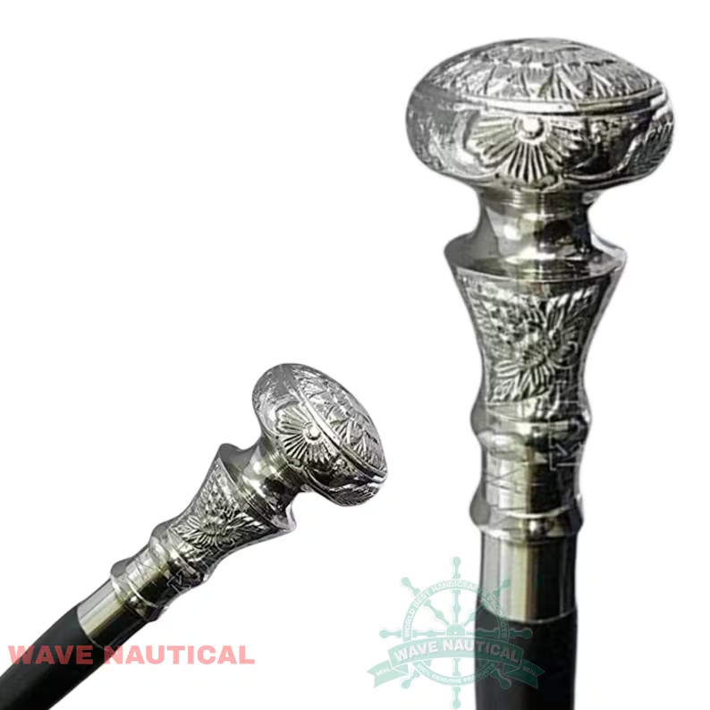 brass Handmade walking stick,Vintage Solid Silver Handle, Wooden Walking Stick,