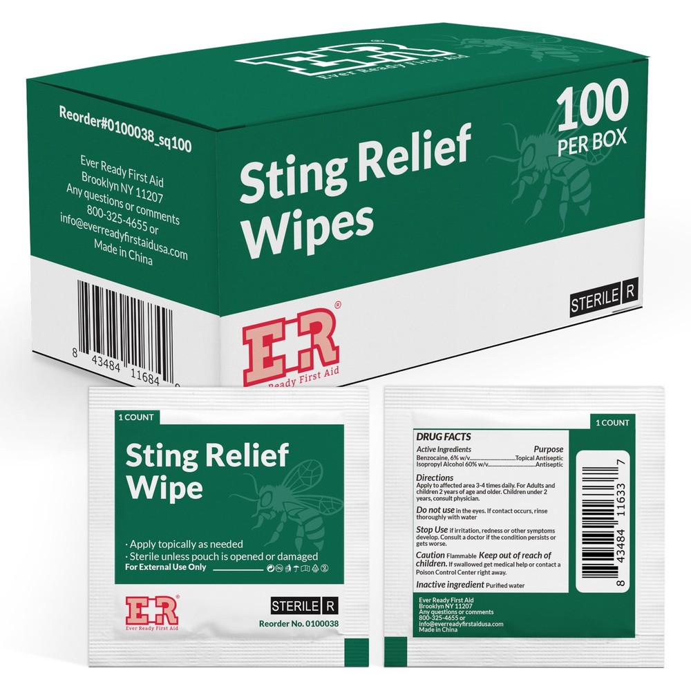 First Aid Sting Relief Wipes 100 Count Ever Ready