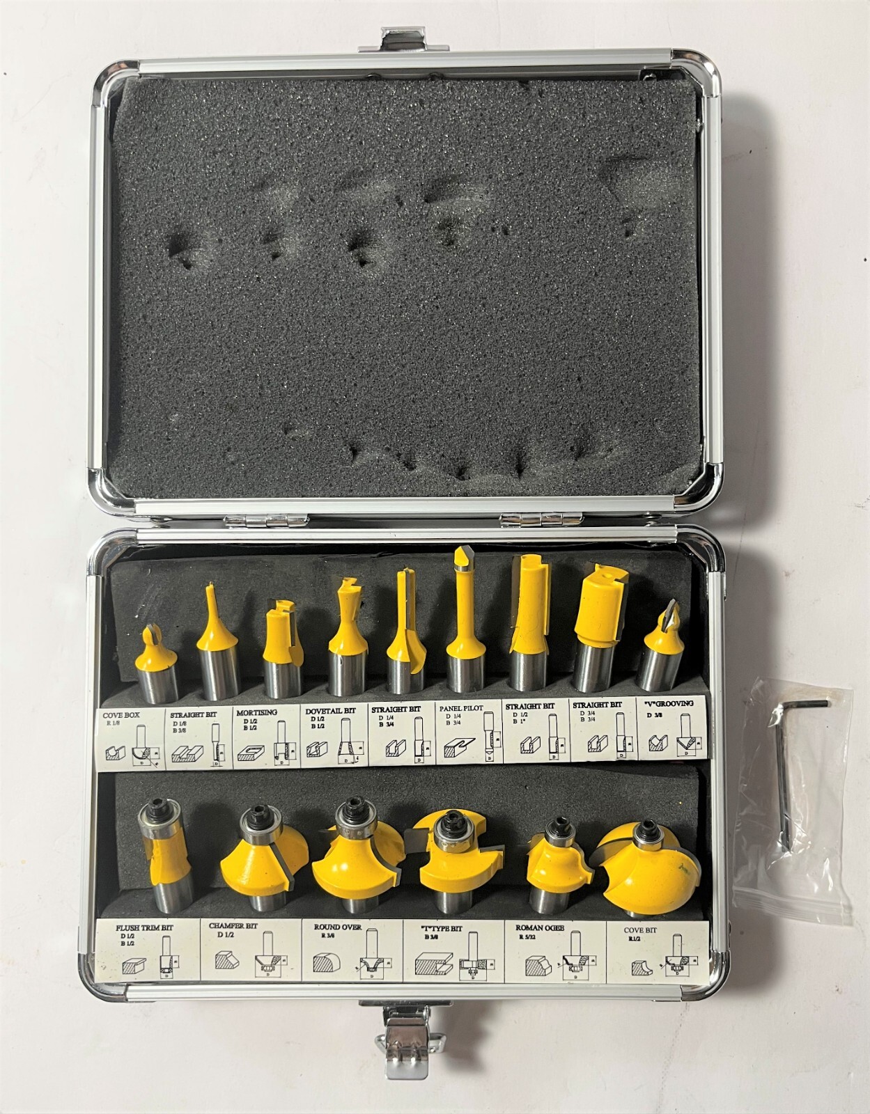 15 Piece EDM ROUTER BIT SET - 1/2" Shank Tungsten Carbide Edges in Aluminum Case