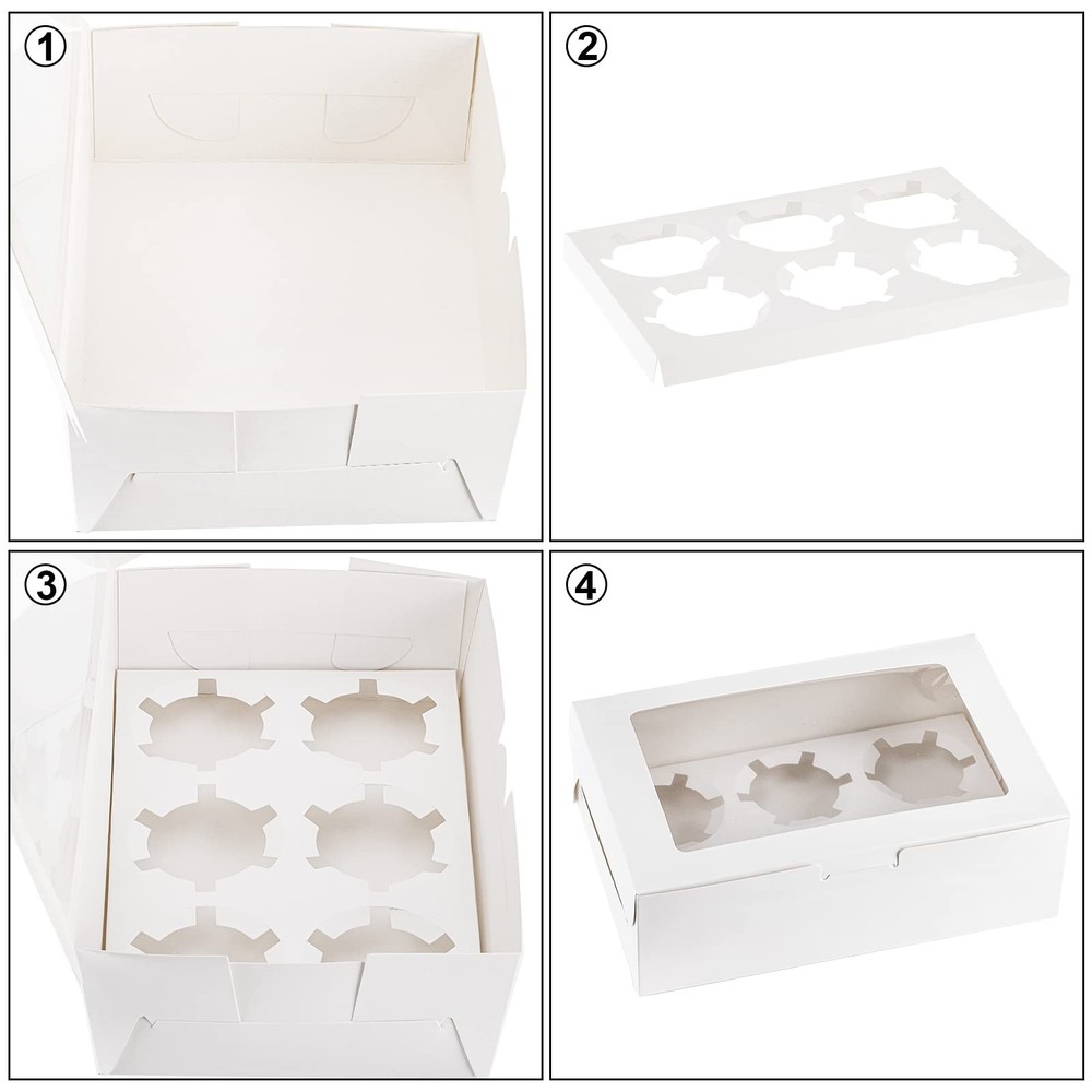 50-Pack 6-Count White Cupcake Box with Window Insert Bakery Pastry Container