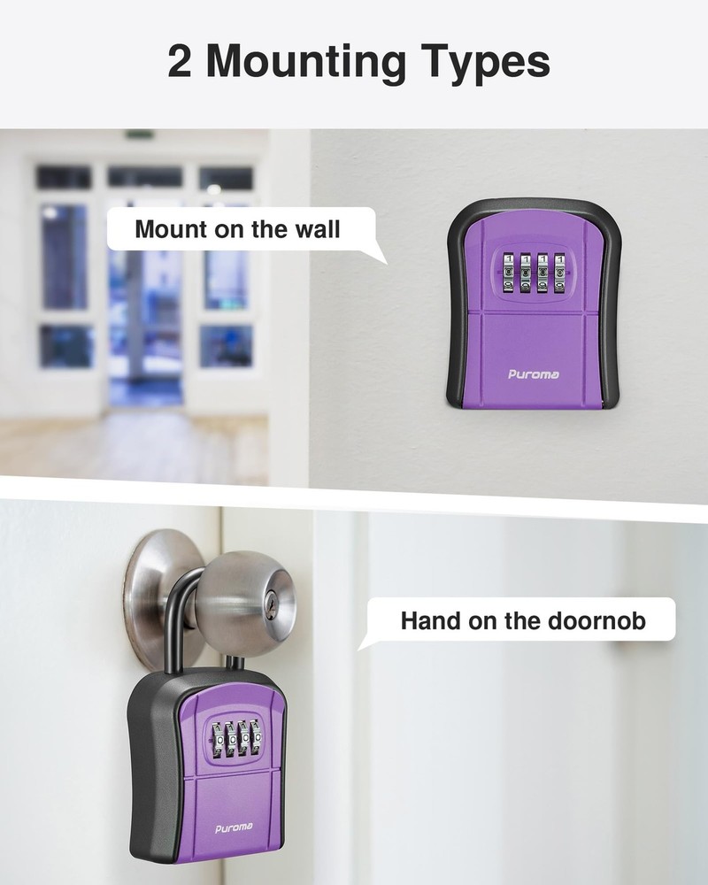 Key Lock Box, Portable Combination Lockbox Wall-Mounted Key Storage Box for H...