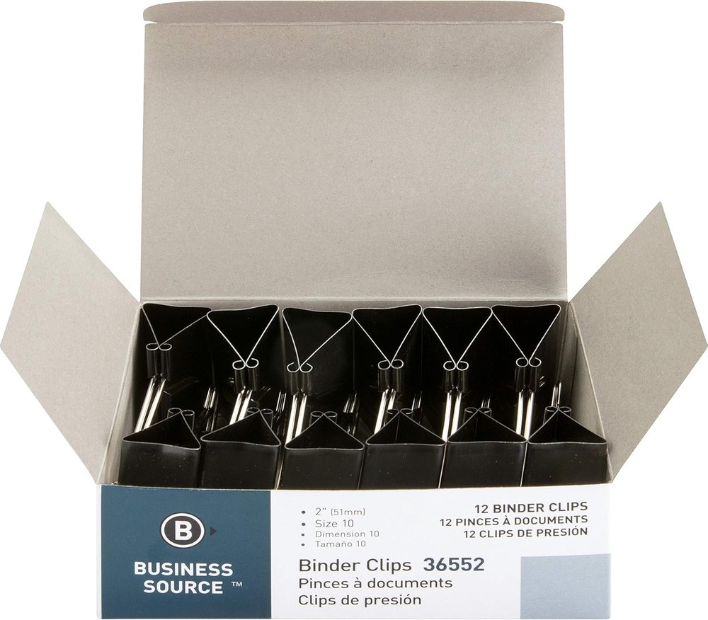 Busin Source Fold-Ba Binder Clips, Bla, Lar