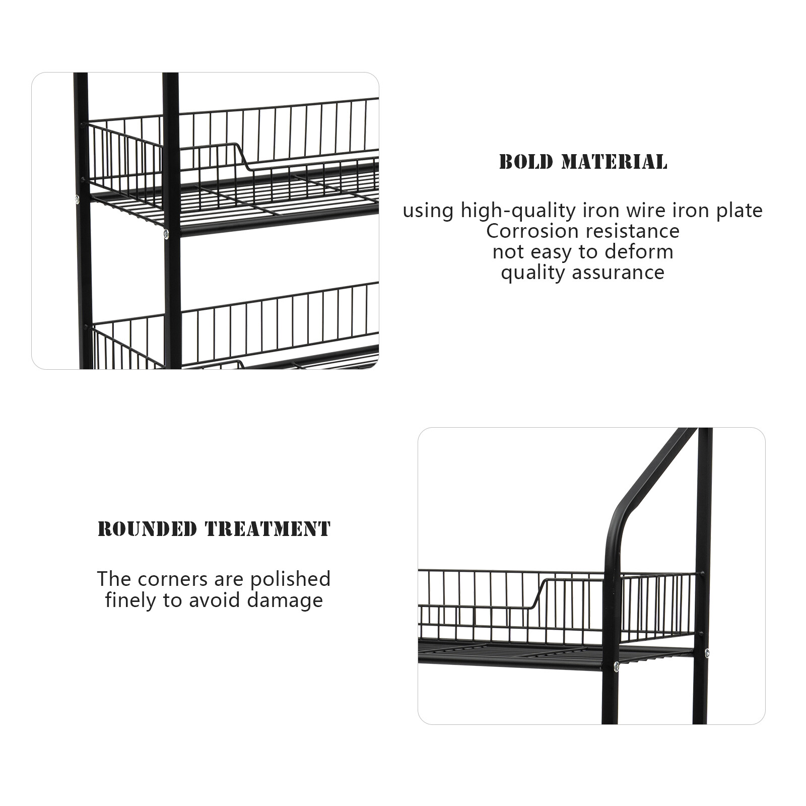 4 Tiers Retail Shop Display Rack Market Shelf Fruit Vegetable Snack Basket Black
