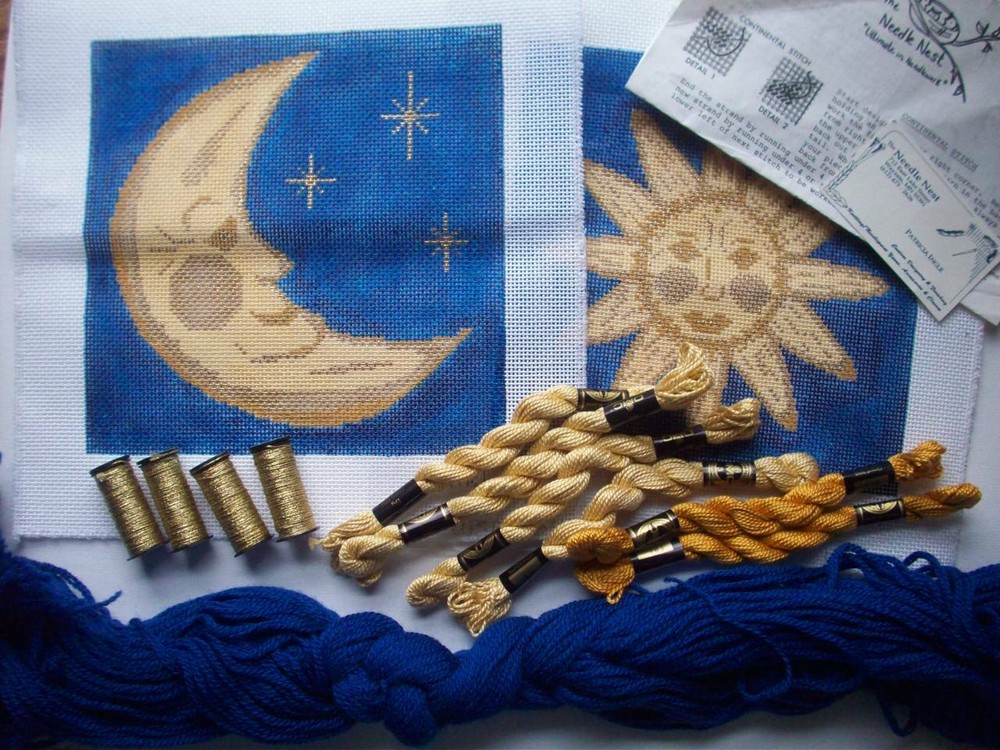 Sun & Moon hand painted canvas wool needlepoint kit