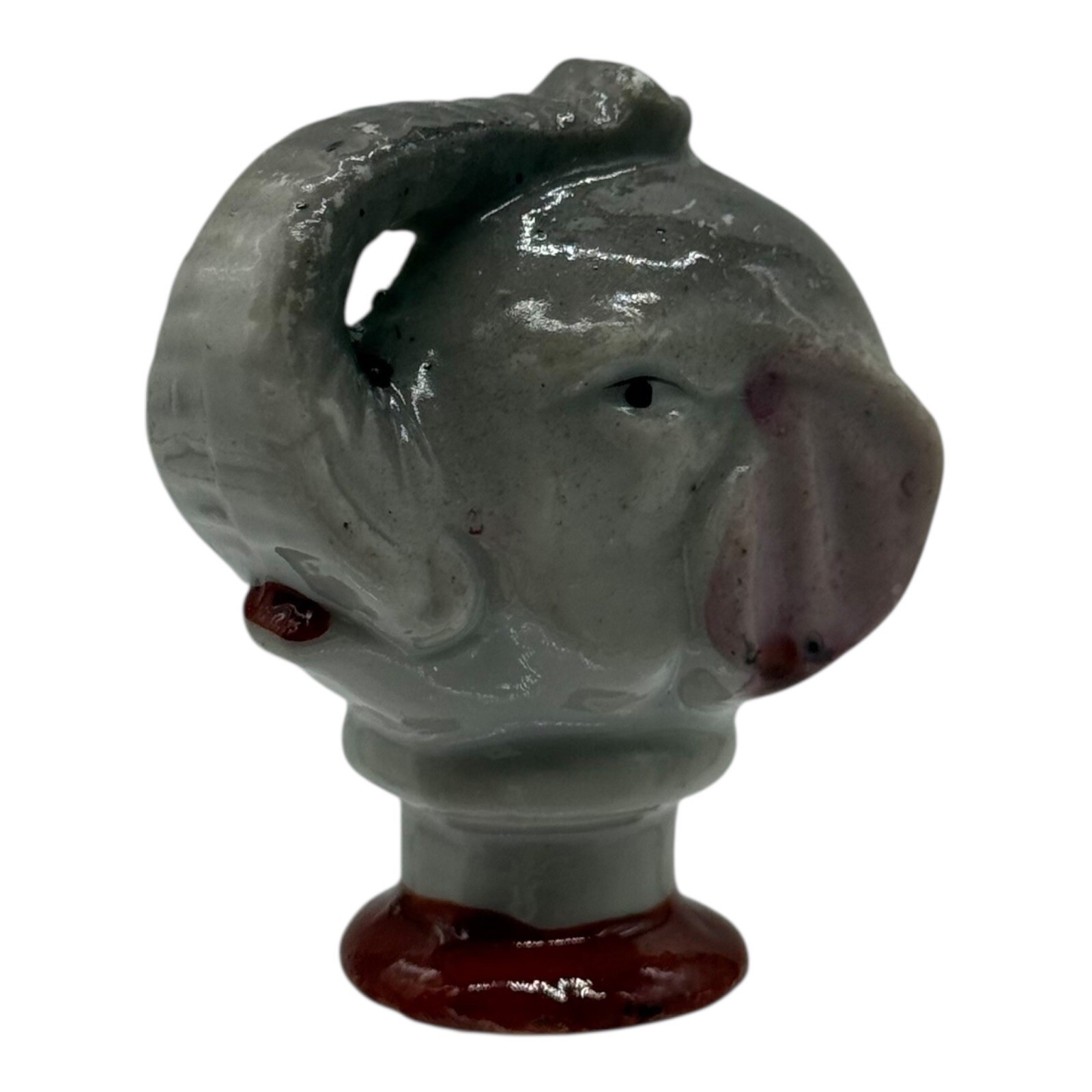 Elephant Figurine Head Statue Ceramic Animal Decor Unique Trunk Up Gray Red