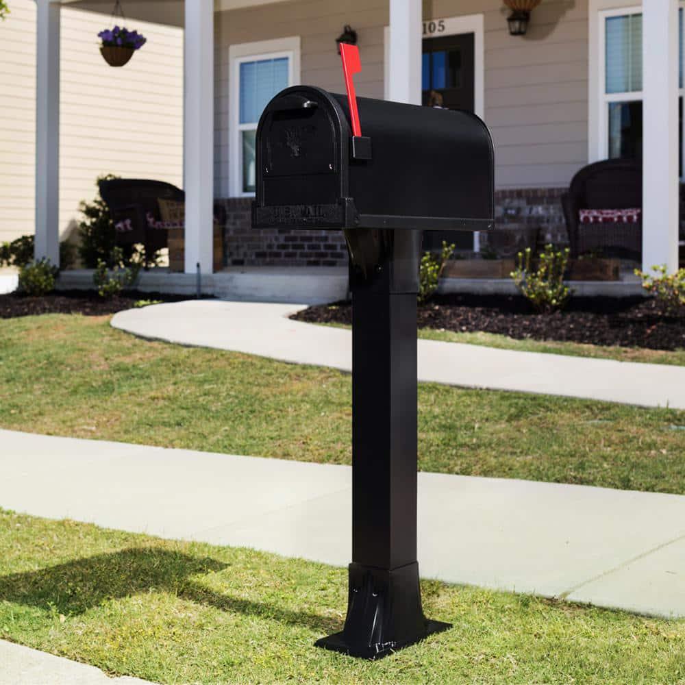 Mailbox Post Black Adjustable Height Aluminum Top Mount Installation Hardware
