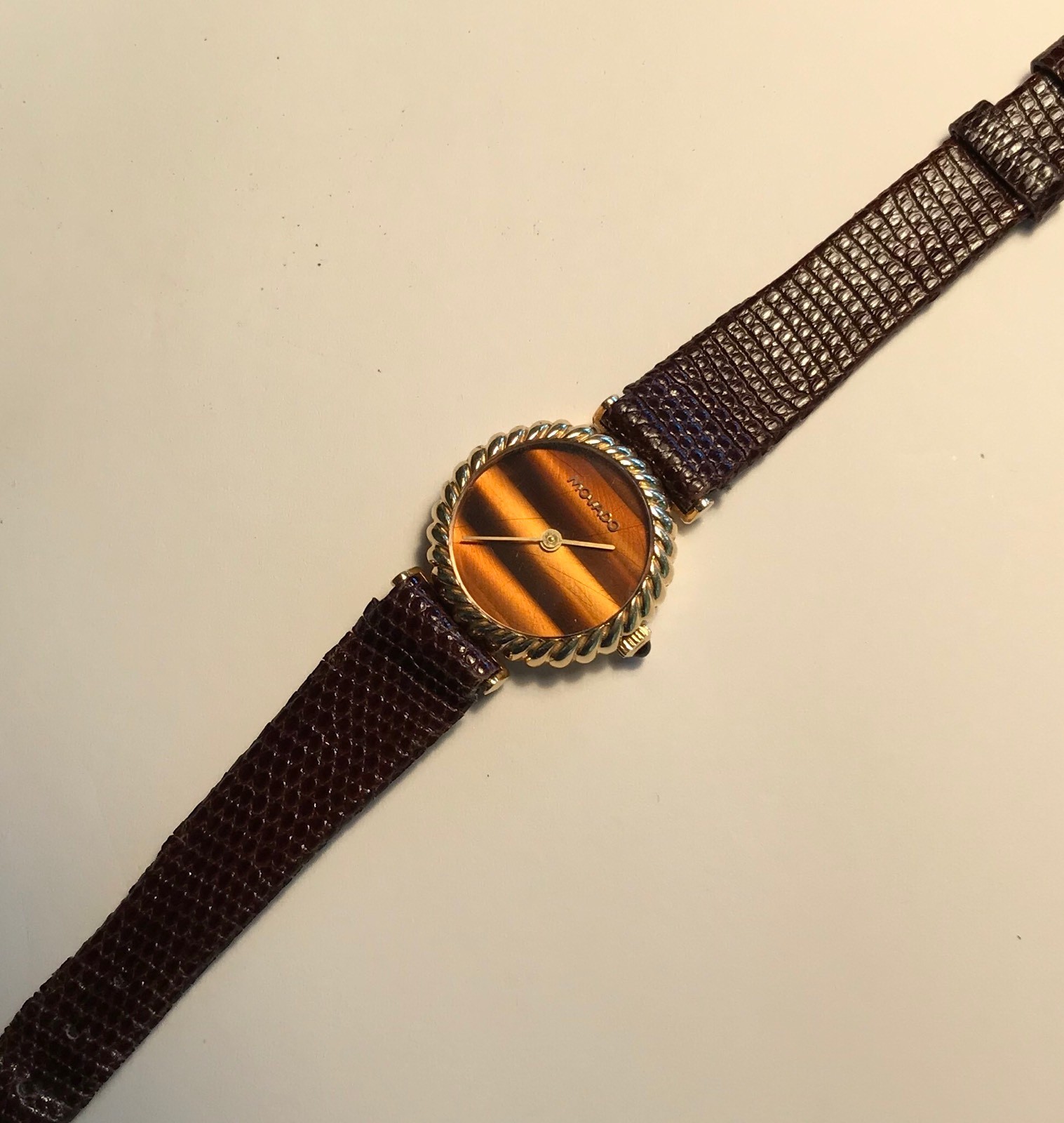 Movado 14K Gold Tigers Eye Face Antique Watch
