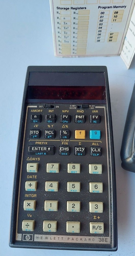 HEWLETT PACKARD, 1978 HP 38E PROGRAMMABLE CALCULATOR. W/ORIGINAL CASE & BOOKLET