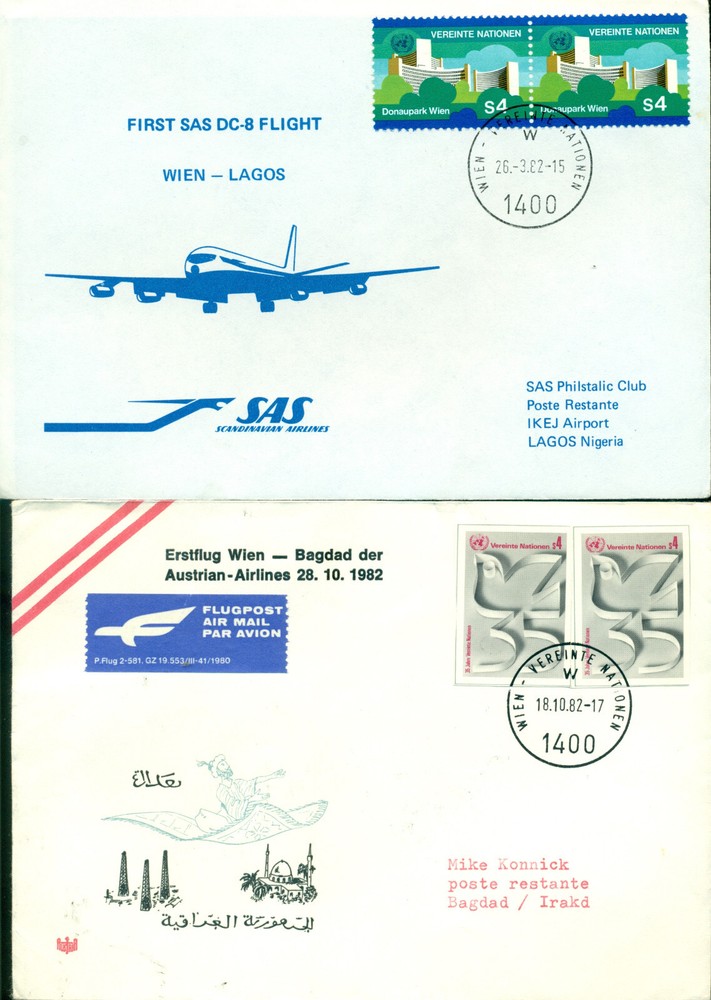 21 UN Vienna Covers - all First Flight or Flight Covers