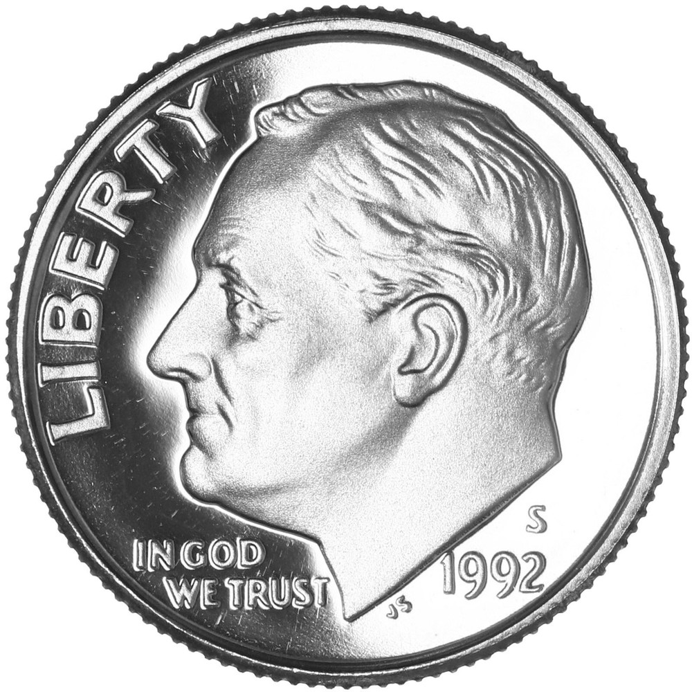 1992 S Roosevelt Dime Gem DCam Proof CN-Clad