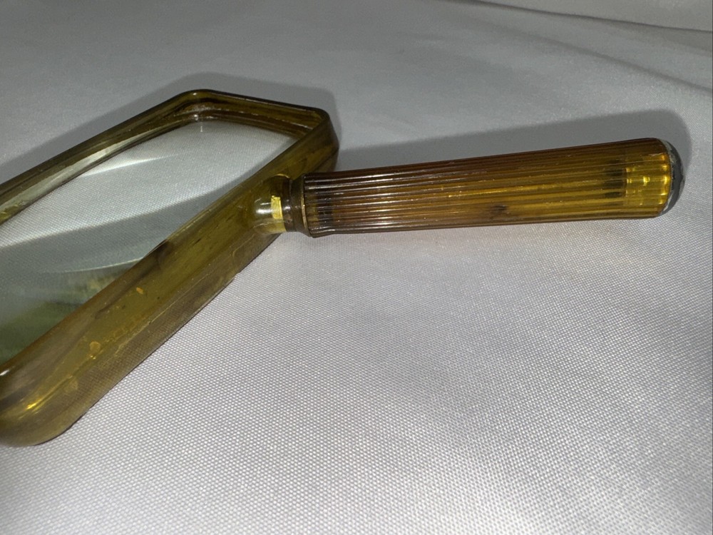 60's Art Deco Rectangular Magnifying Glass Brown Marbleized Bakelite MCM Plastic
